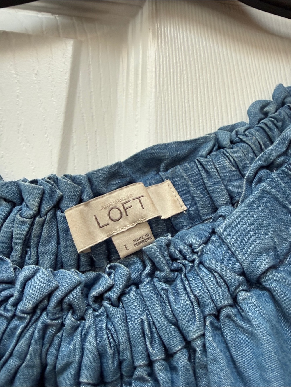 LOFT Blue Off-Shoulder Ruffled Top - Picture 2 of 3